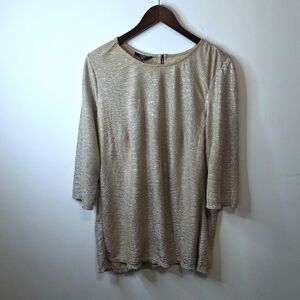 Alfani Gold Sparkle Textured 3/4 Sleeve Top Size 16